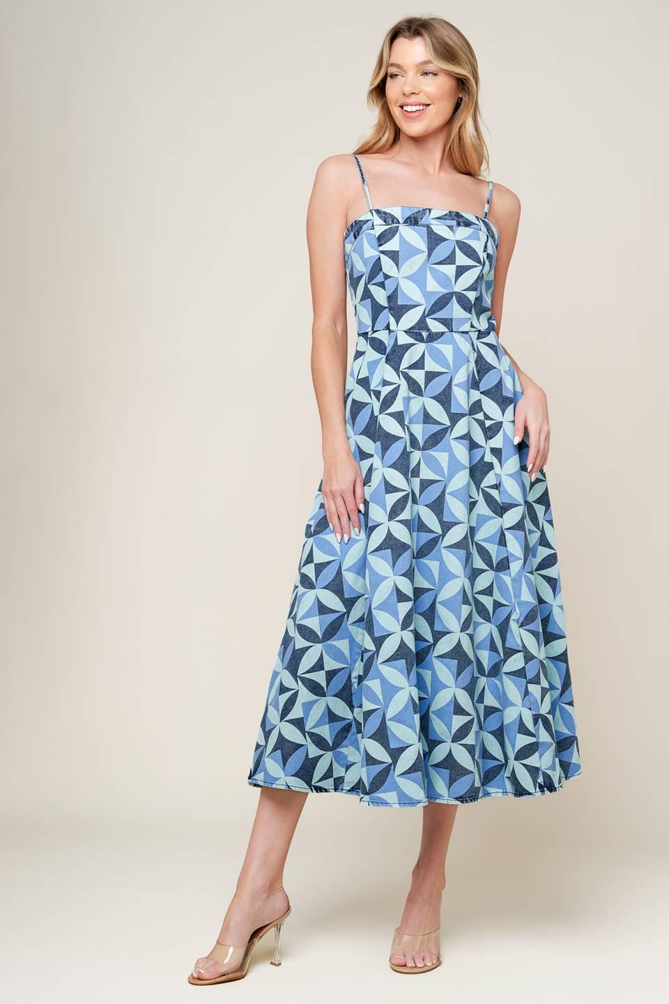 Gwenny Blue Denim Midi Dress, view 2 — Soul Flow Apparel