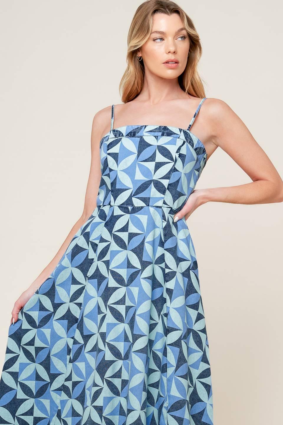 Gwenny Blue Denim Midi Dress, view 3 — Soul Flow Apparel