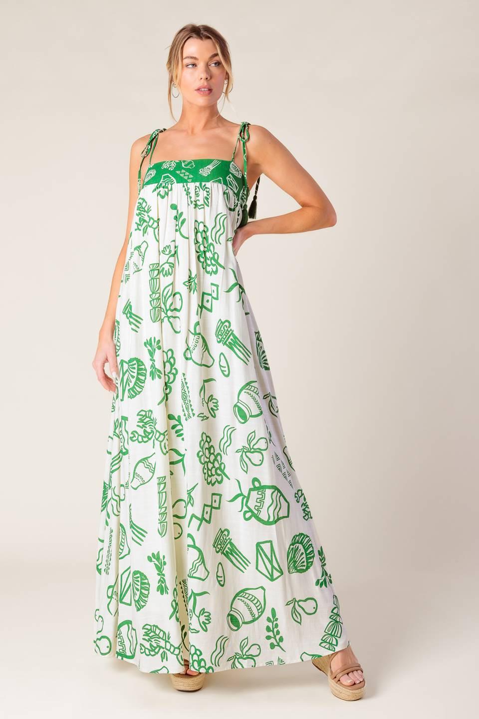 Everyday Bliss Woven Maxi Dress in ivory green, view 1 — Soul Flow Apparel