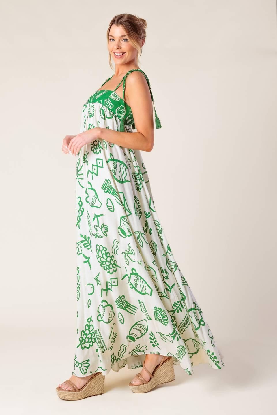 Everyday Bliss Woven Maxi Dress in ivory green, view 2 — Soul Flow Apparel