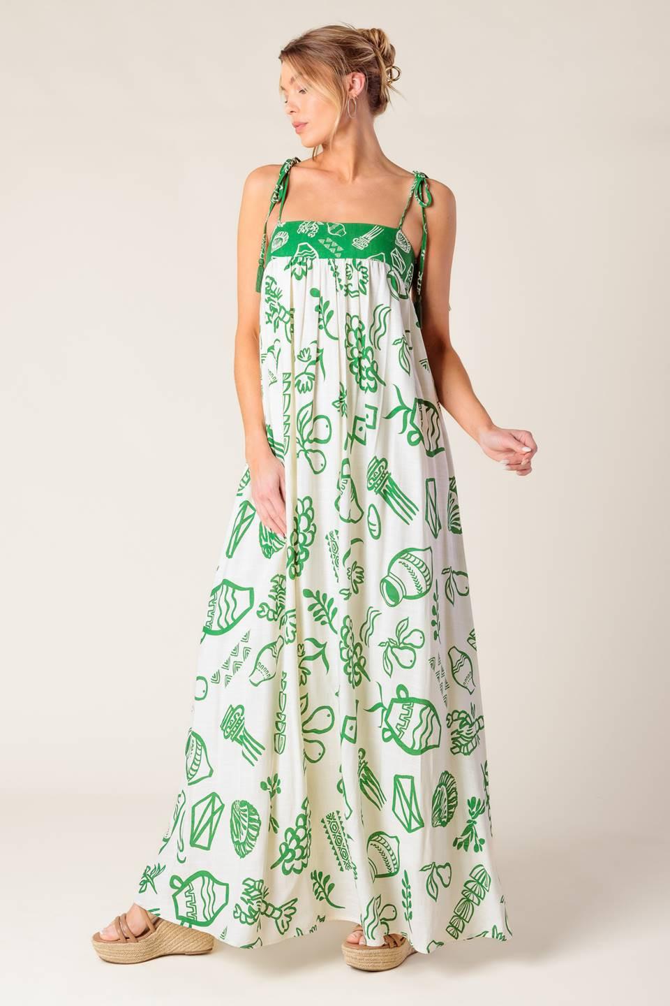 Everyday Bliss Woven Maxi Dress in ivory green, view 3 — Soul Flow Apparel