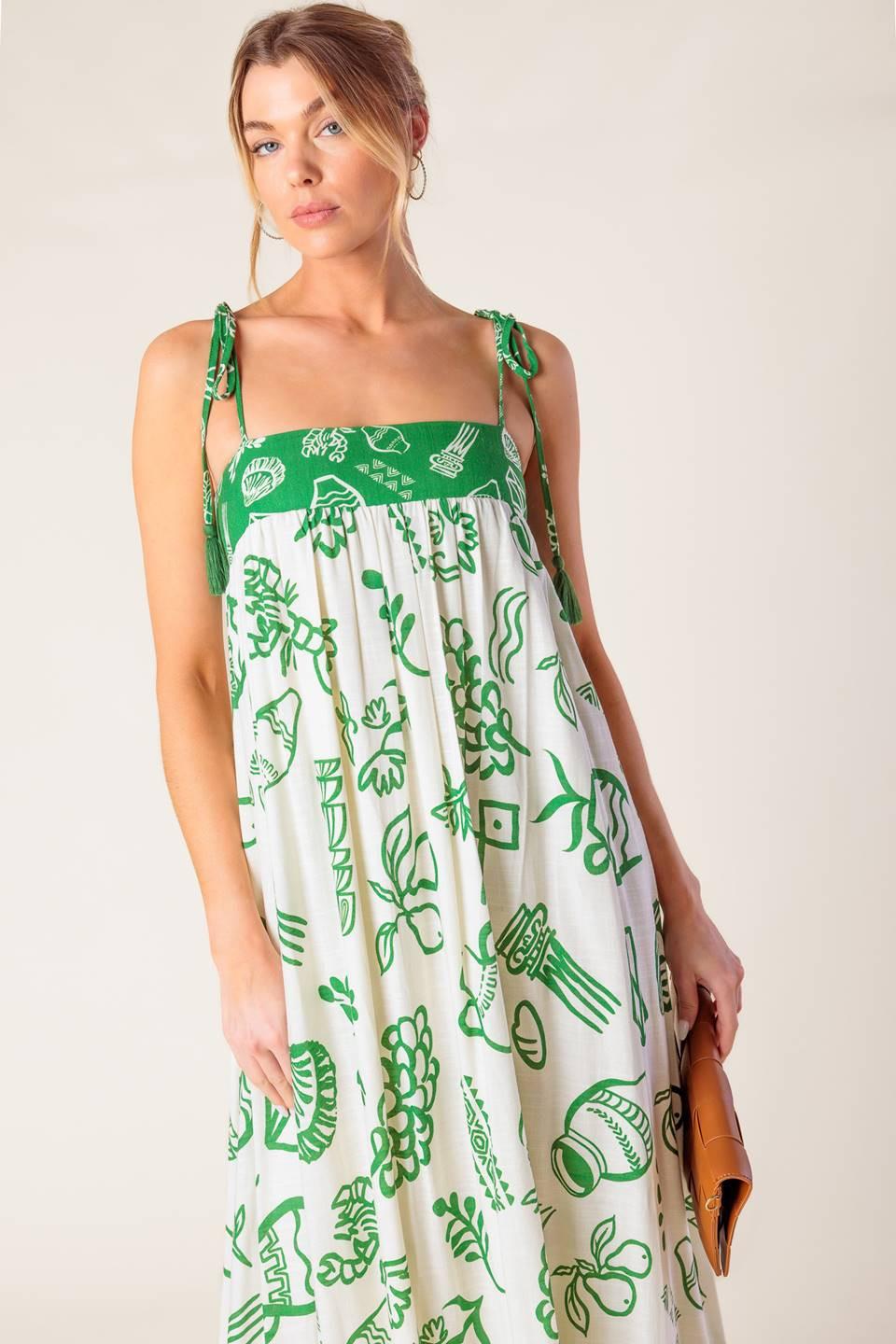 Everyday Bliss Woven Maxi Dress in ivory green, view 4 — Soul Flow Apparel