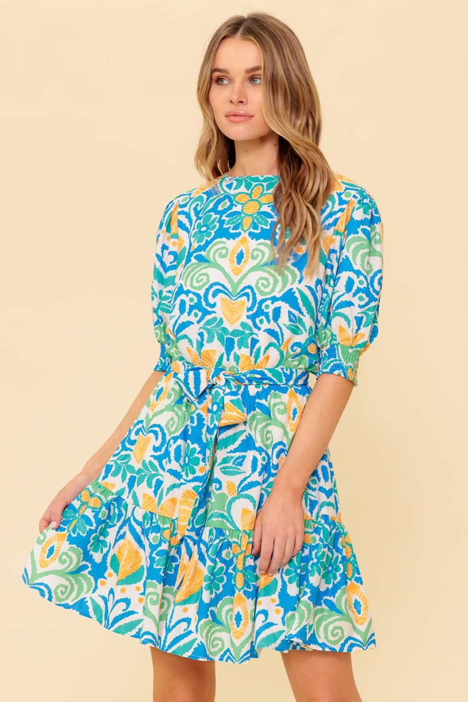 Love in Your Eyes Woven Mni Dress in blue green, view 1 — Soul Flow Apparel