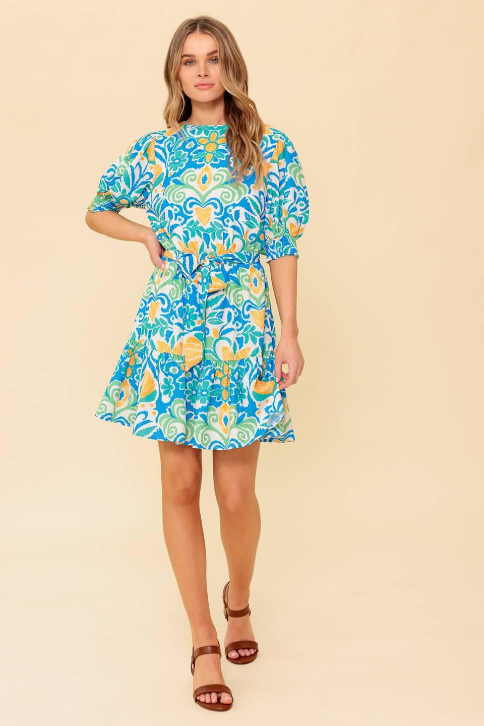 Love in Your Eyes Woven Mni Dress in blue green, view 2 — Soul Flow Apparel