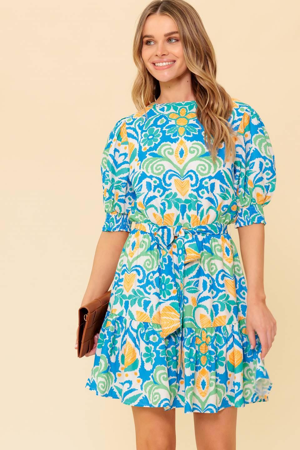 Love in Your Eyes Woven Mni Dress in blue green, view 3 — Soul Flow Apparel
