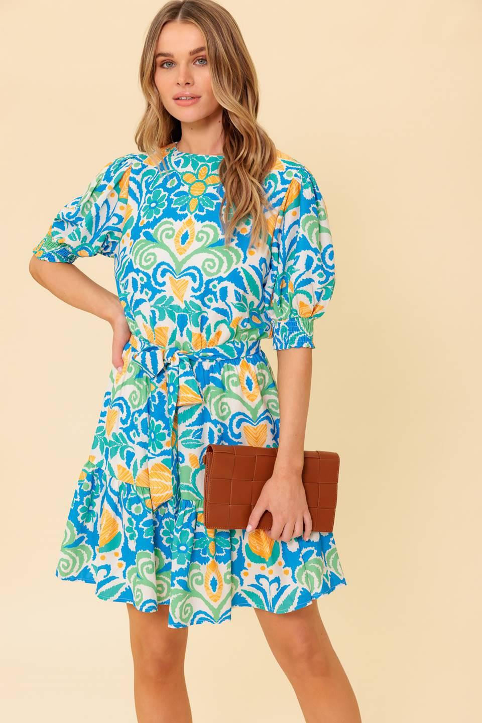 Love in Your Eyes Woven Mni Dress in blue green, view 4 — Soul Flow Apparel