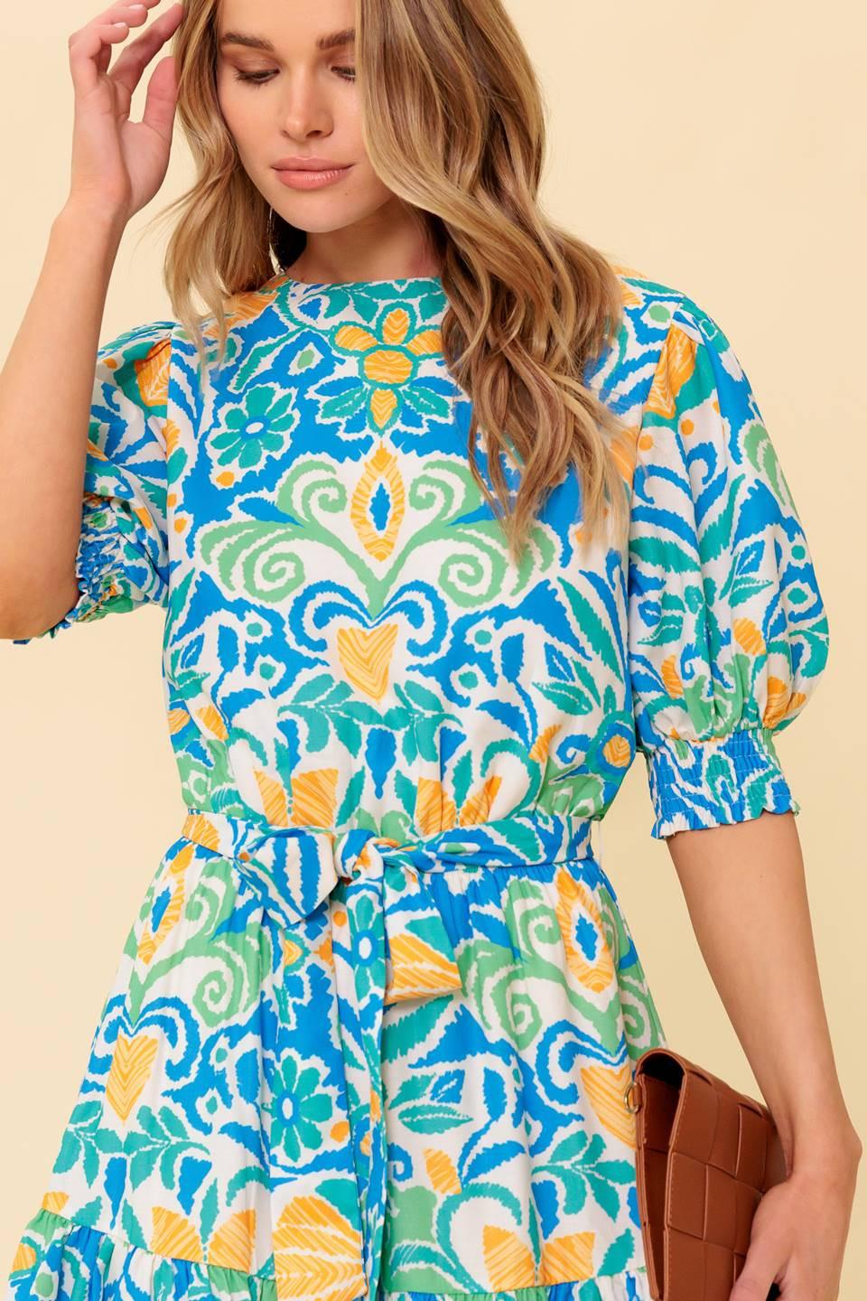 Love in Your Eyes Woven Mni Dress in blue green, view 5 — Soul Flow Apparel