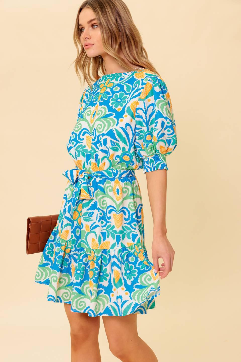 Love in Your Eyes Woven Mni Dress in blue green, view 6 — Soul Flow Apparel
