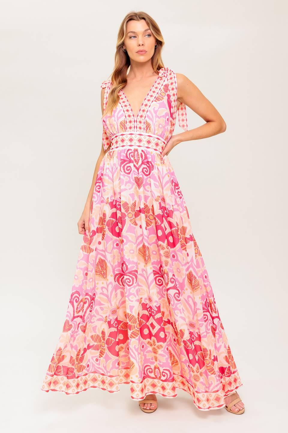Leace It to Fate Woven Maxi Dress in ivory pink, view 1 — Soul Flow Apparel