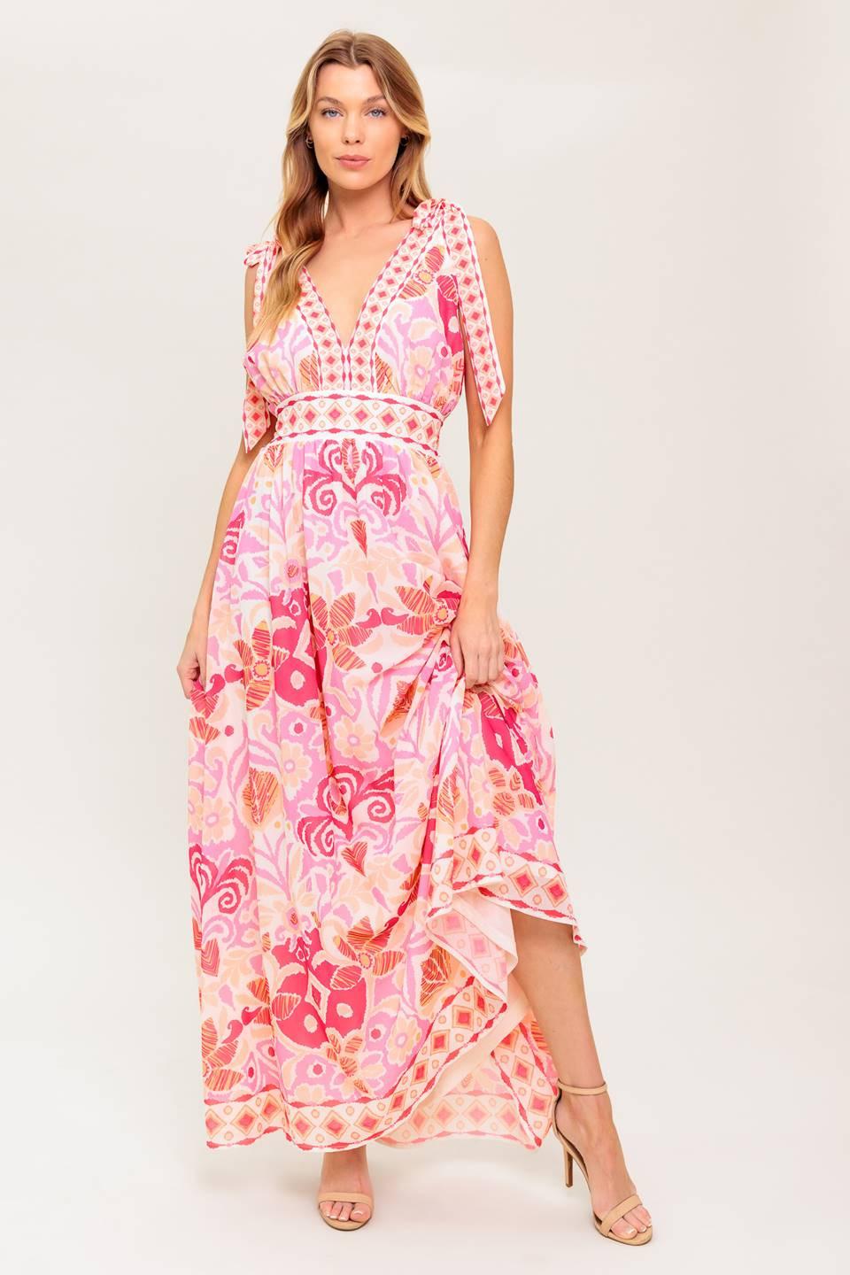 Leace It to Fate Woven Maxi Dress in ivory pink, view 2 — Soul Flow Apparel