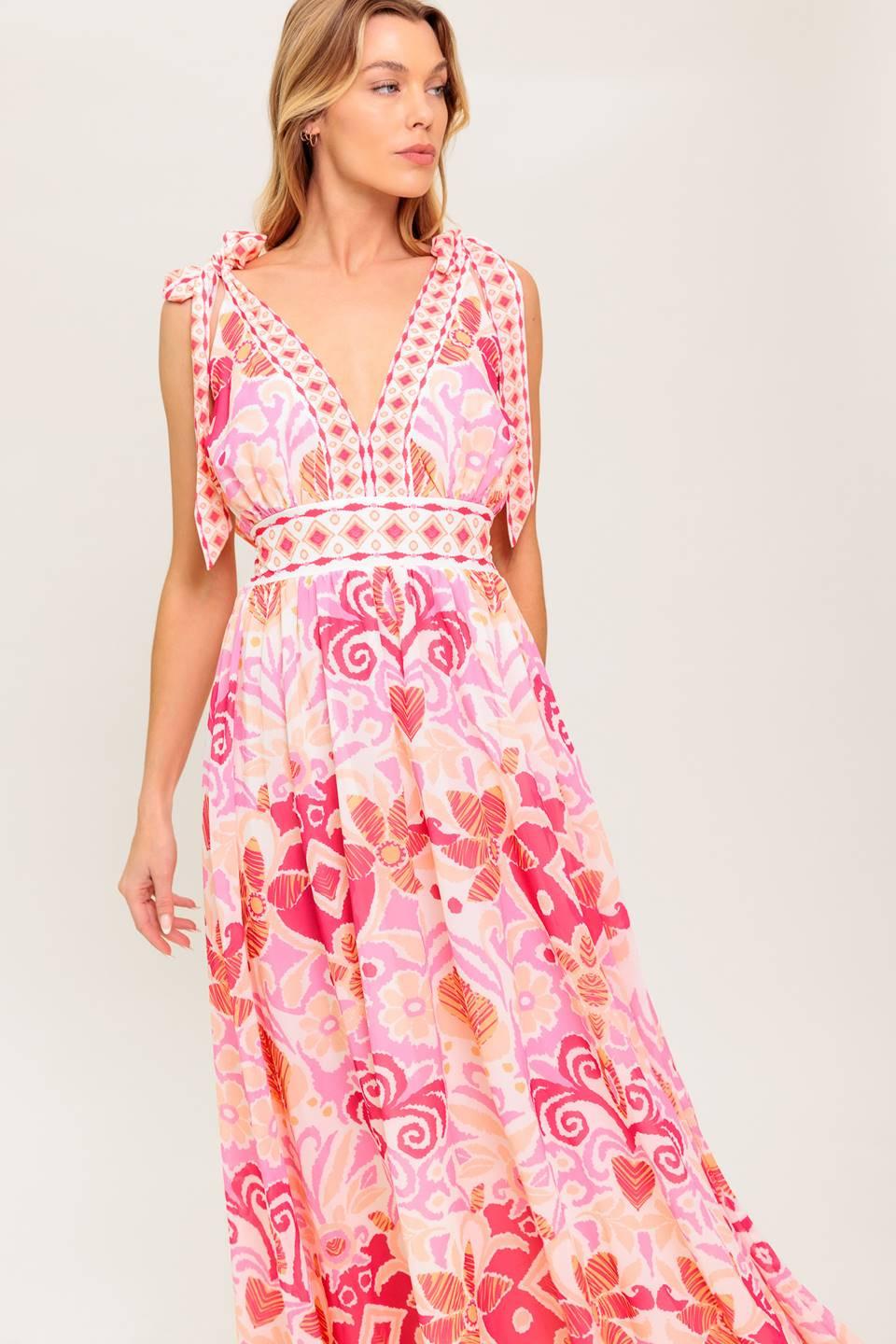 Leace It to Fate Woven Maxi Dress in ivory pink, view 4 — Soul Flow Apparel