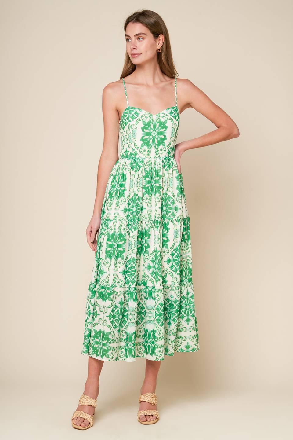 Beyond Elegant Woven Midi Dress in ivory green, view 1 — Soul Flow Apparel