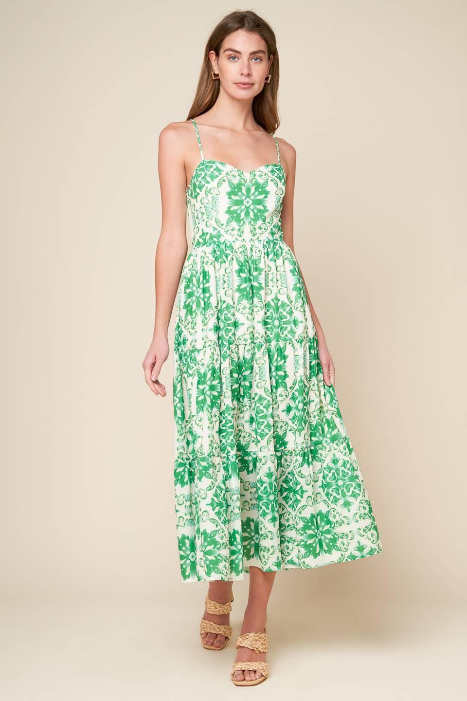 Beyond Elegant Woven Midi Dress in ivory green, view 2 — Soul Flow Apparel