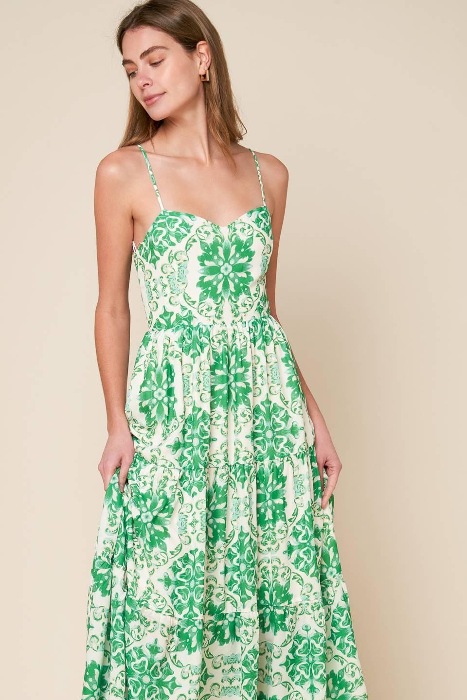 Beyond Elegant Woven Midi Dress in ivory green, view 3 — Soul Flow Apparel