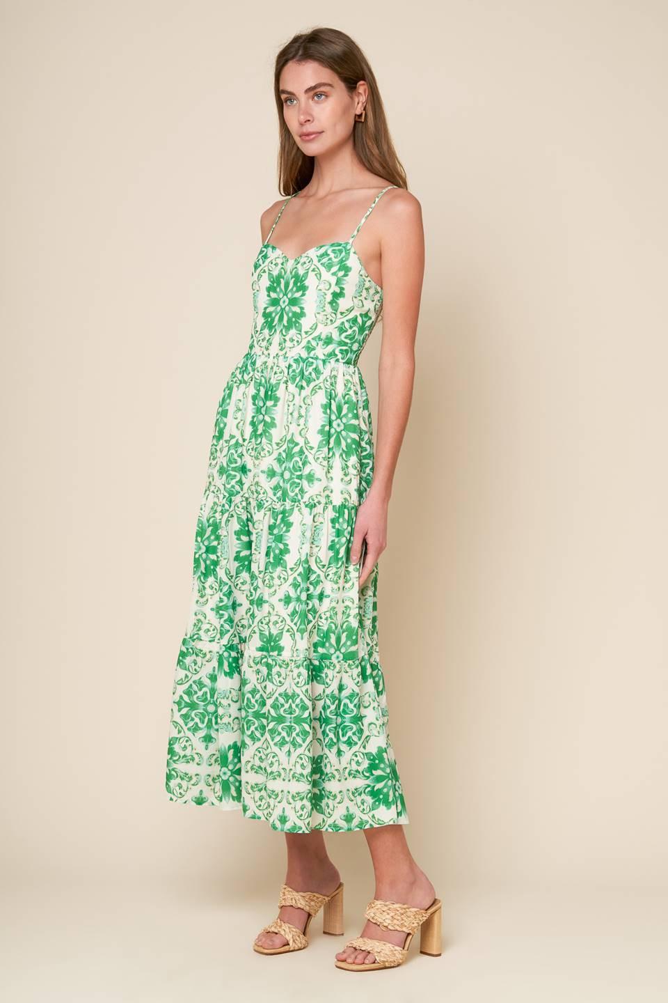 Beyond Elegant Woven Midi Dress in ivory green, view 4 — Soul Flow Apparel