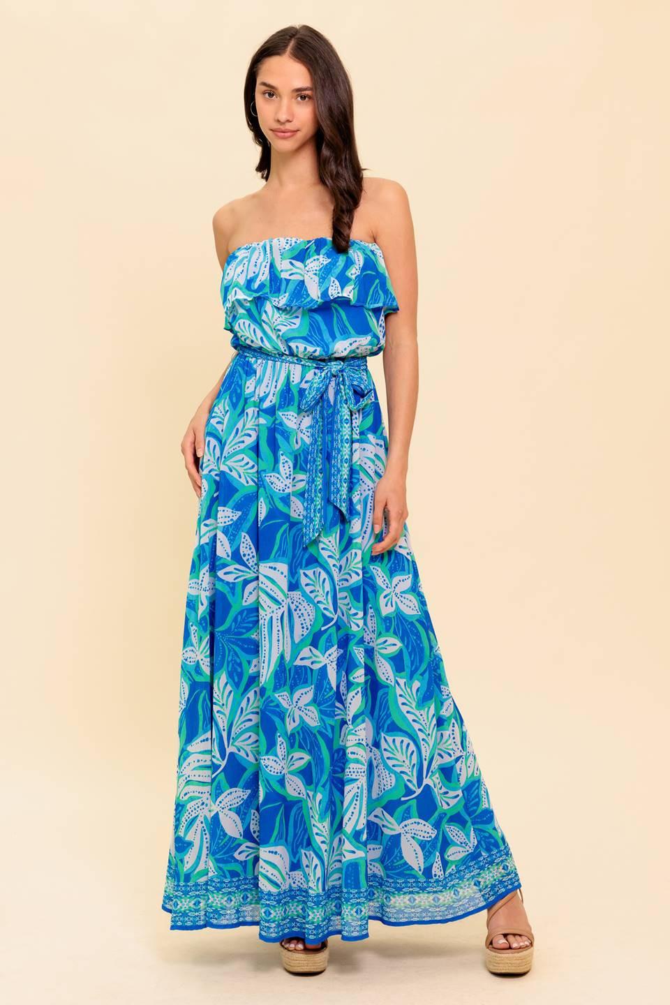 Manhattan Romance Woven Maxi Dress in blue green, view 1 — Soul Flow Apparel