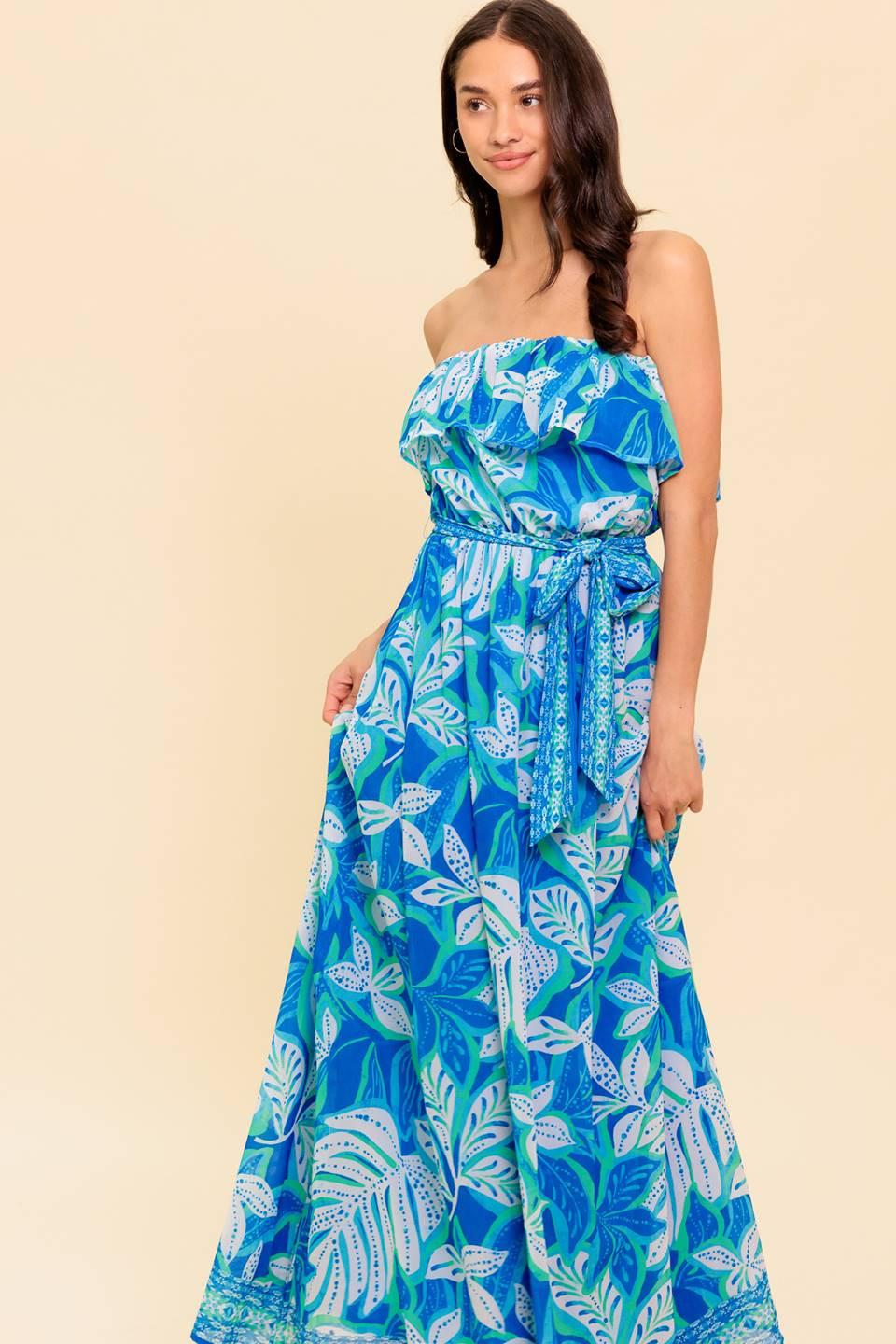 Manhattan Romance Woven Maxi Dress in blue green, view 2 — Soul Flow Apparel