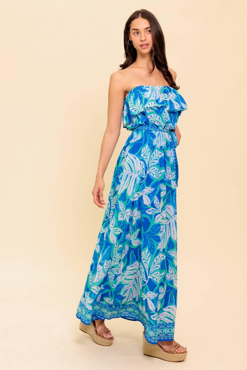 Manhattan Romance Woven Maxi Dress in blue green, view 3 — Soul Flow Apparel