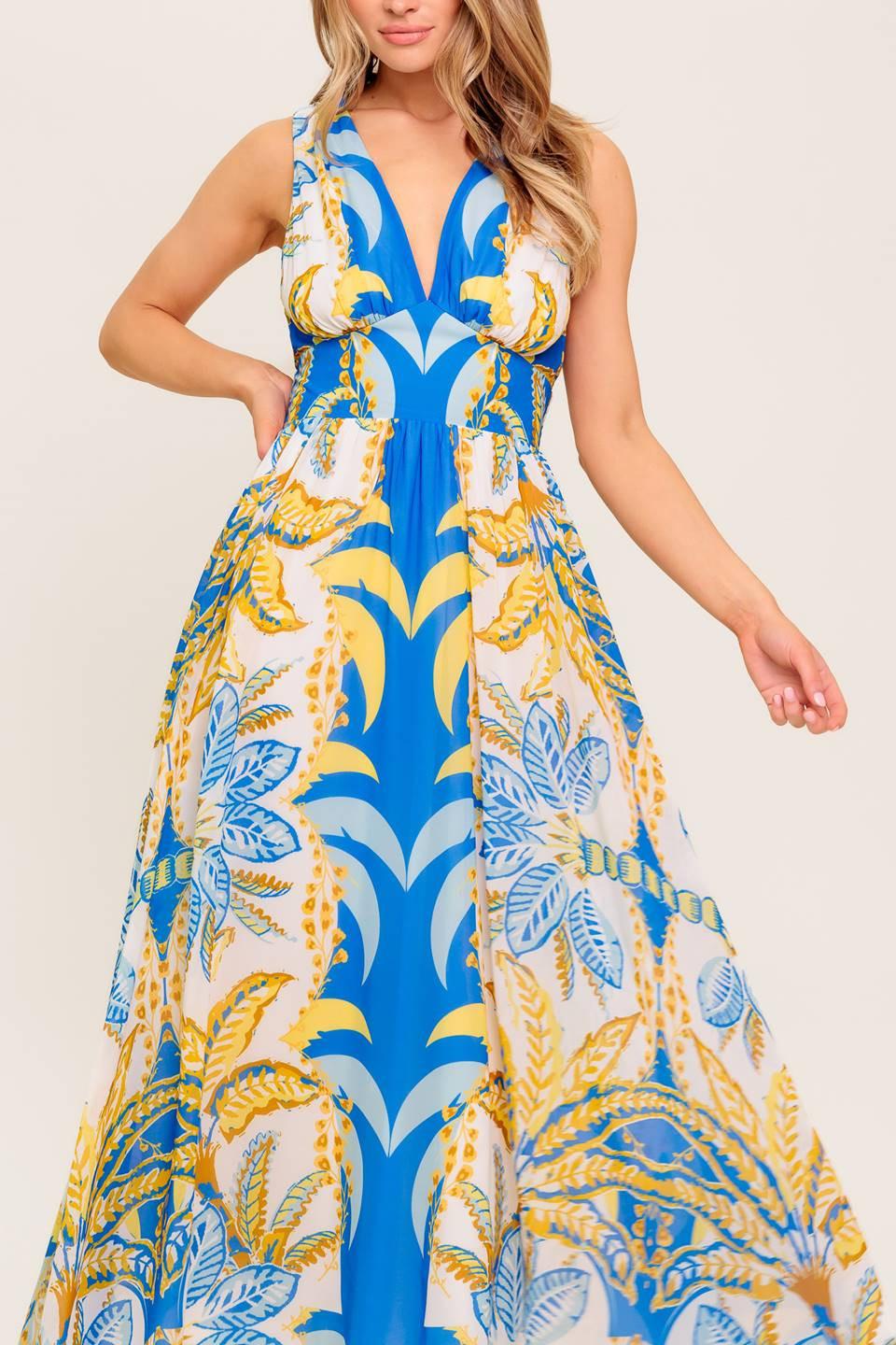 Soft Meadow Blue Woven Midi Dress, view 3 — Soul Flow Apparel