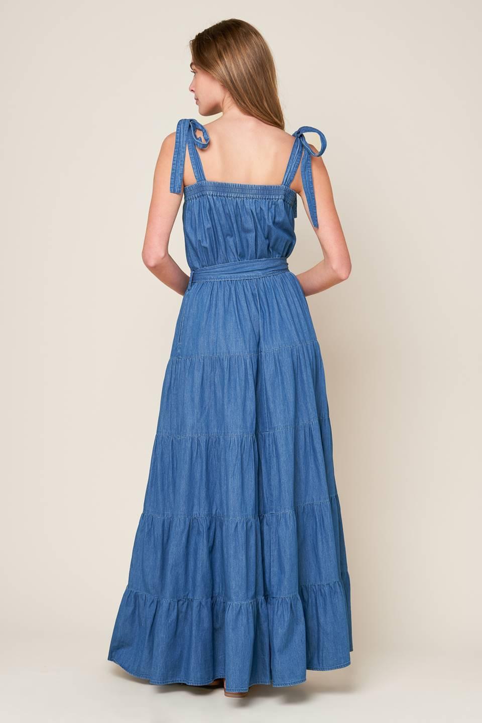 Prettiest Behavior Chambray Maxi Dress in medium indigo, view 5 — Soul Flow Apparel