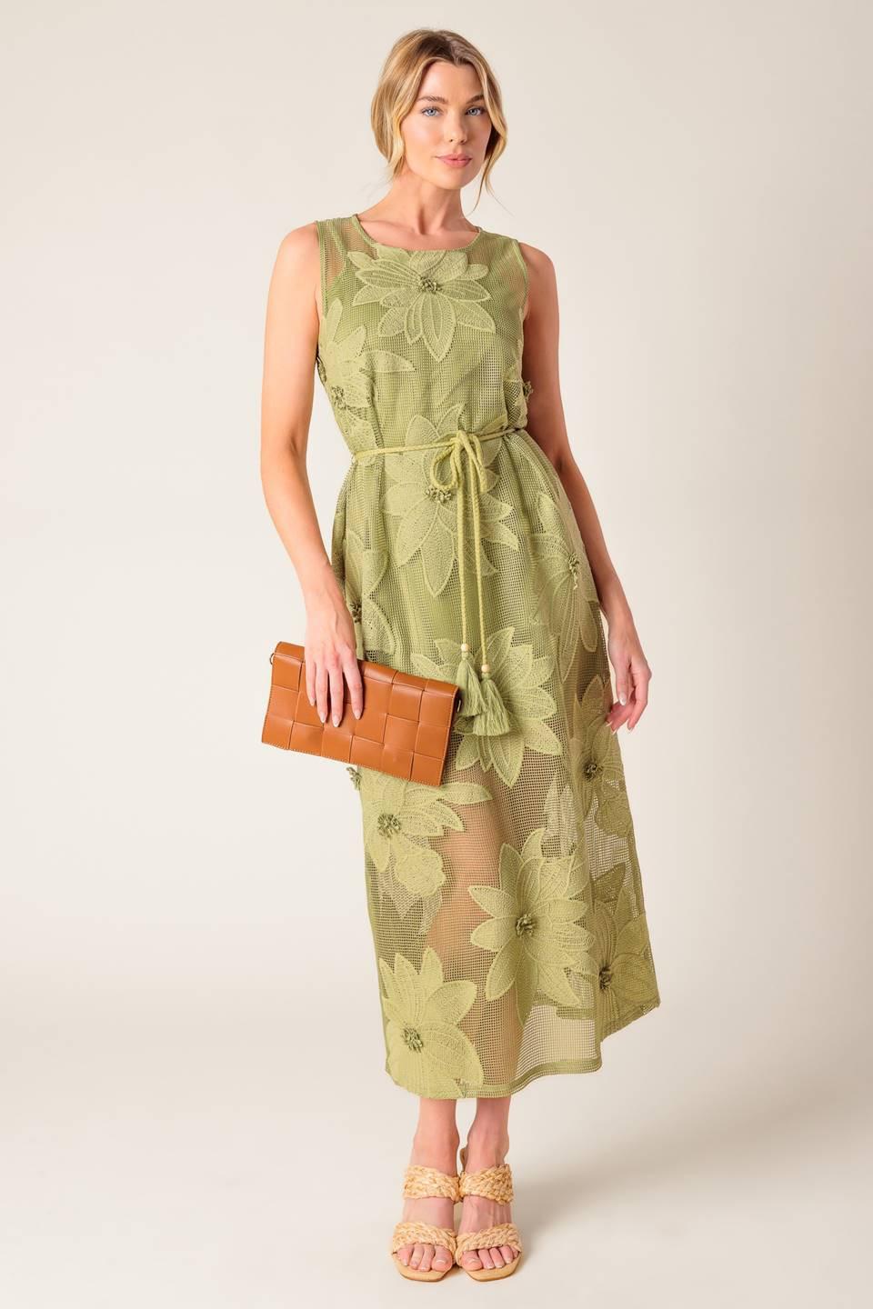 In My Free Time Woven Lace Midi Dress in sage green, view 1 — Soul Flow Apparel
