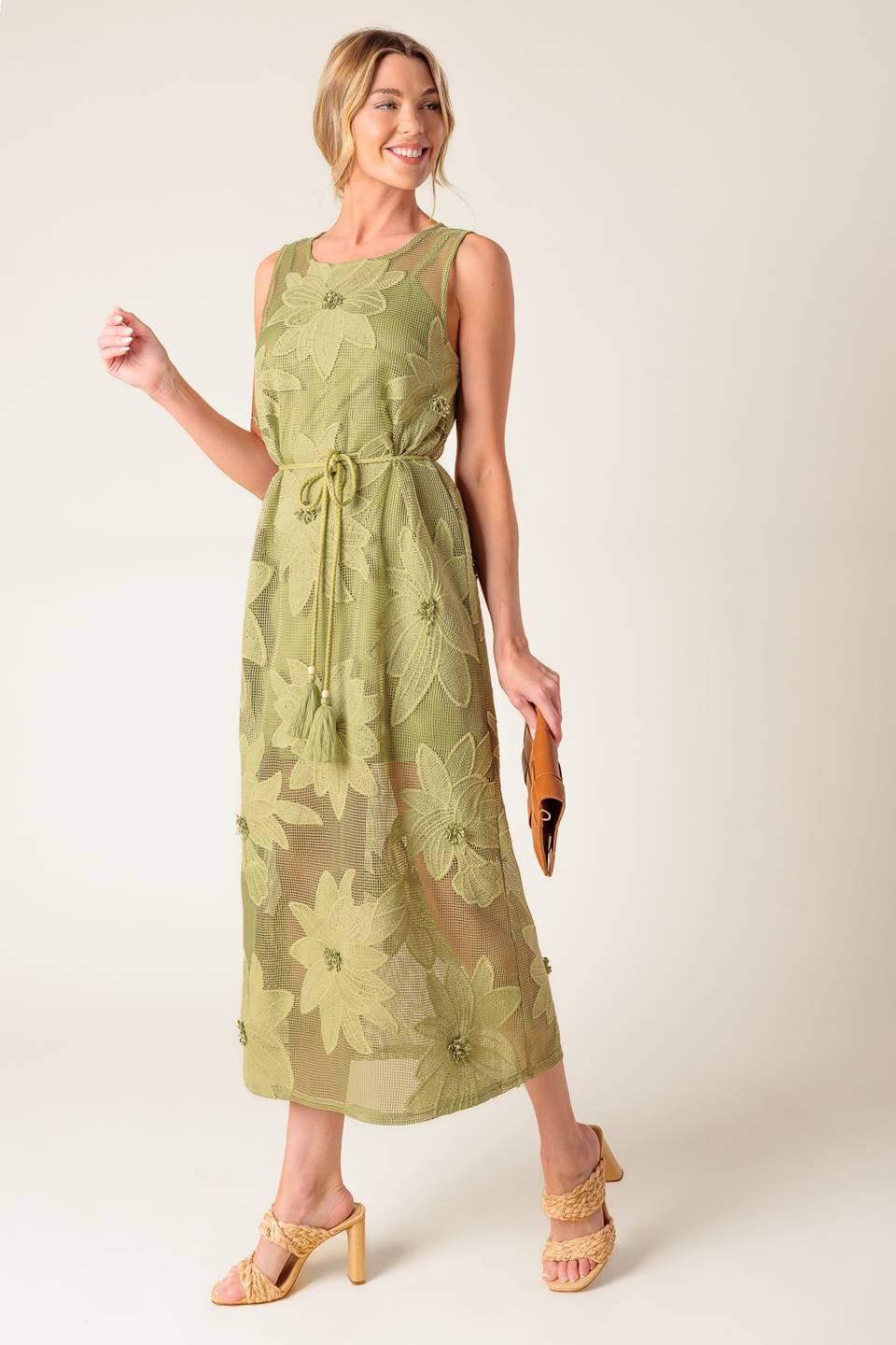 In My Free Time Woven Lace Midi Dress in sage green, view 3 — Soul Flow Apparel