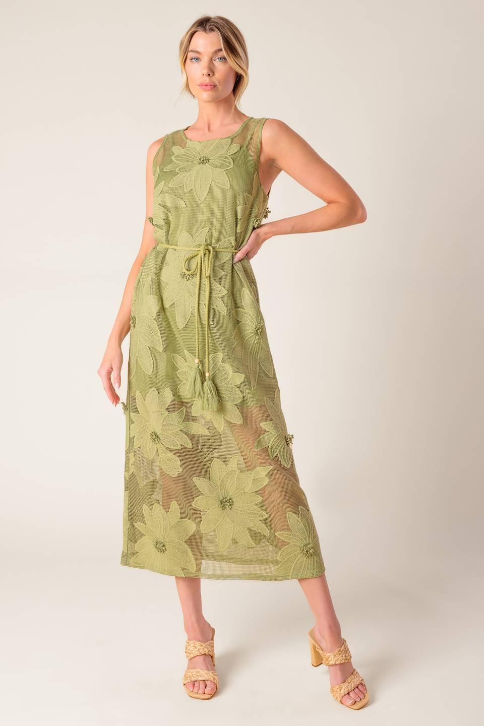 In My Free Time Woven Lace Midi Dress in sage green, view 5 — Soul Flow Apparel