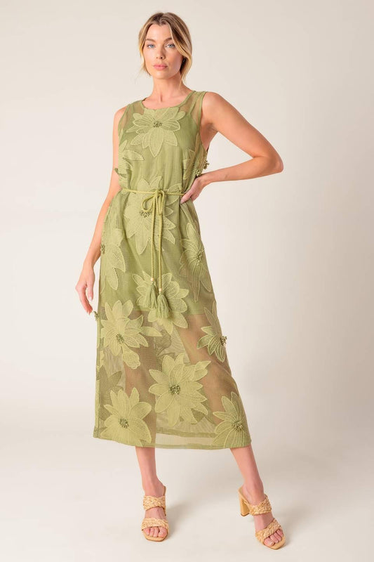 In My Free Time Woven Lace Midi Dress in sage green, view 5 — Soul Flow Apparel