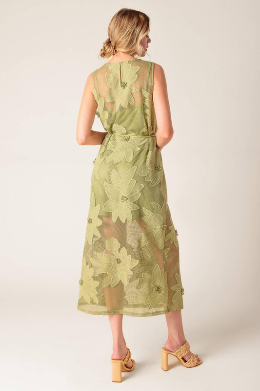 In My Free Time Woven Lace Midi Dress in sage green, view 6 — Soul Flow Apparel