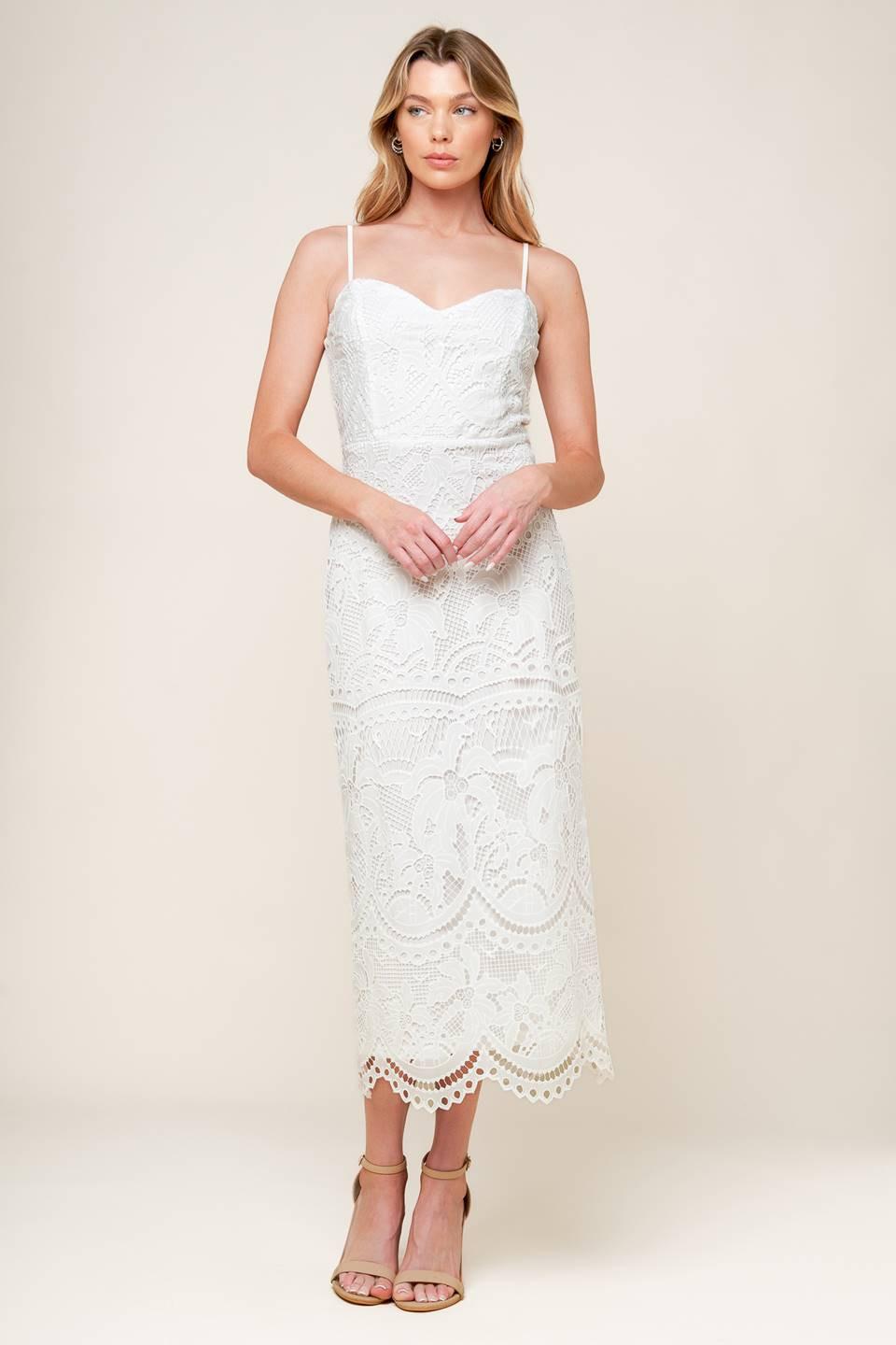 The Josephine Off White Woven Midi Dress in off-white, view 1 — Soul Flow Apparel