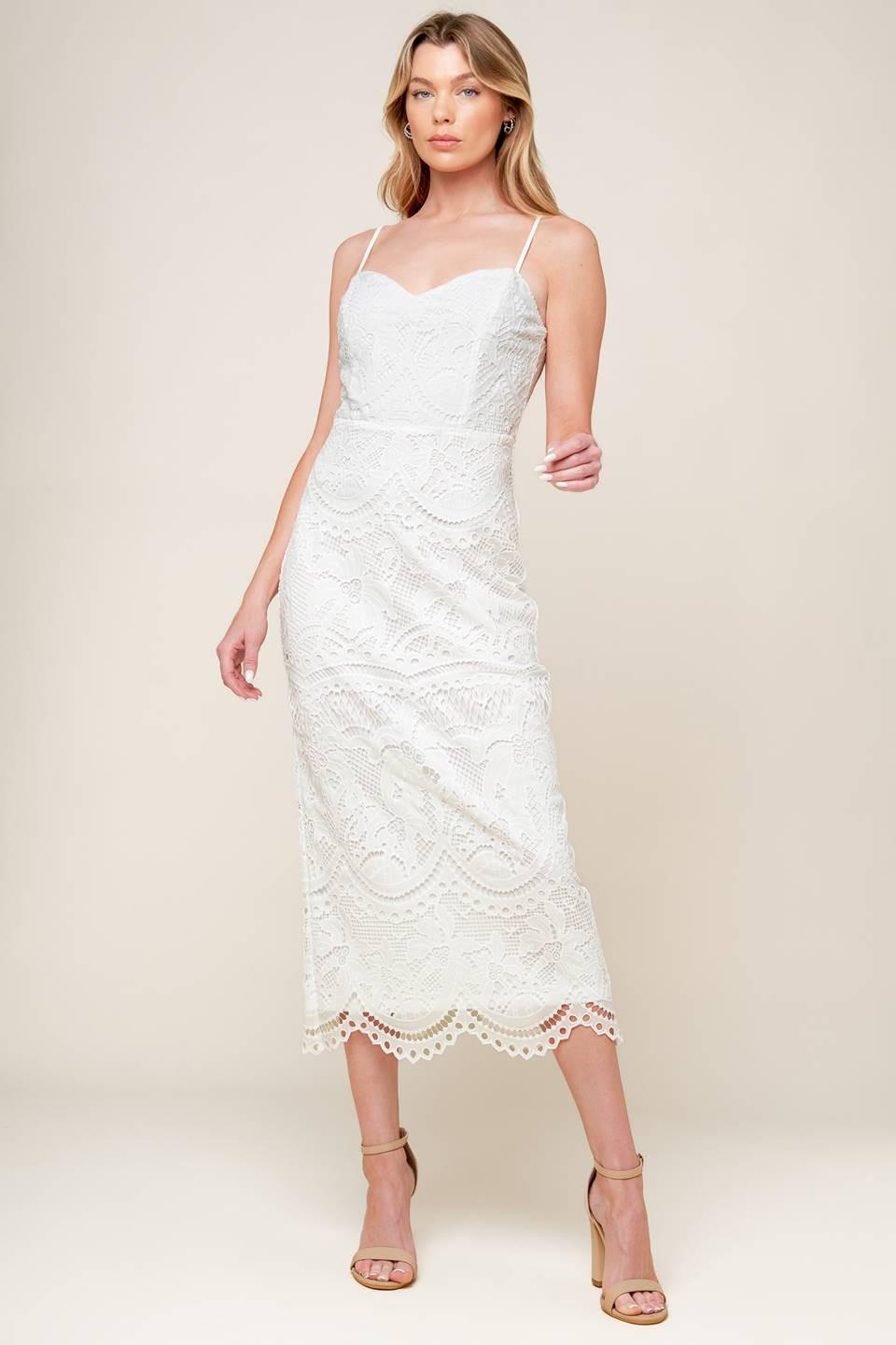 The Josephine Off White Woven Midi Dress in off-white, view 2 — Soul Flow Apparel