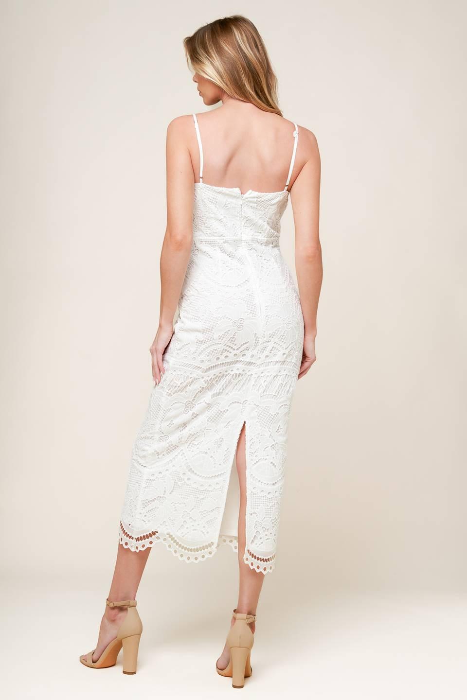 The Josephine Off White Woven Midi Dress in off-white, view 4 — Soul Flow Apparel
