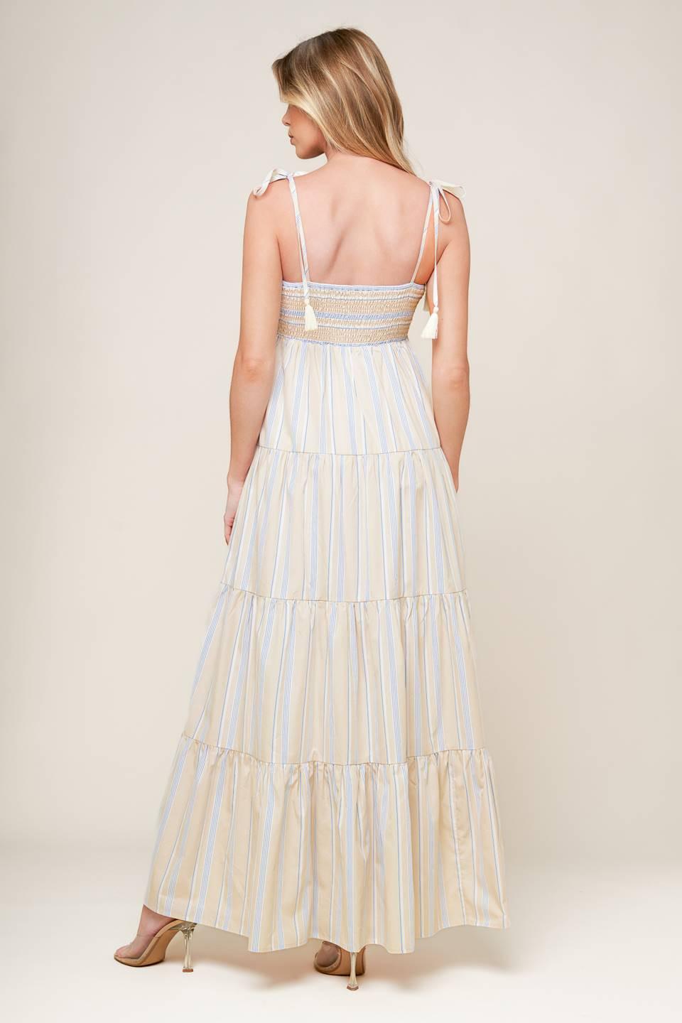 Waves of Lift Woven Maxi Dress in taupe blue, view 6 — Soul Flow Apparel