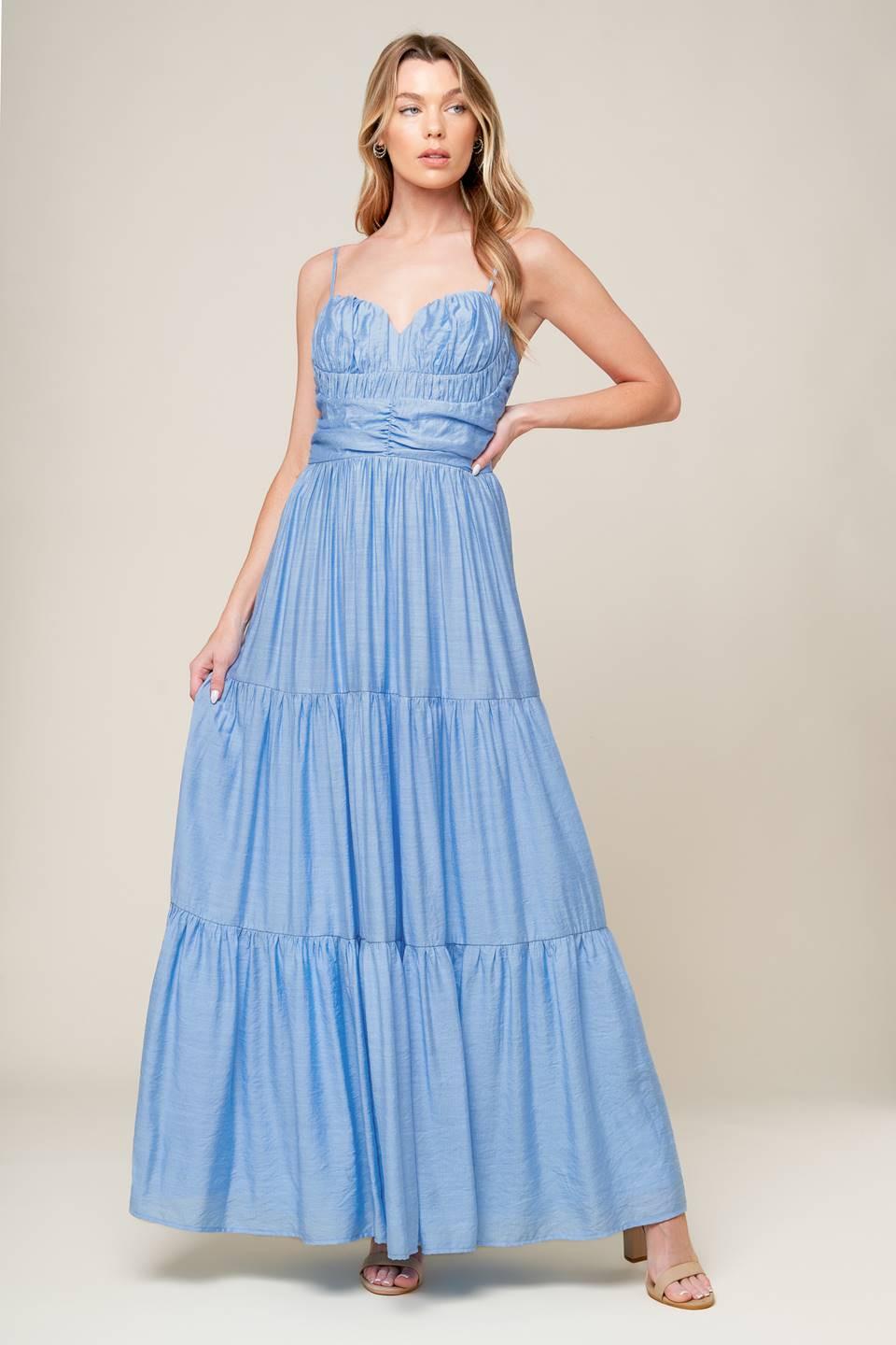 Moment Maker Woven Maxi Dress in light blue, view 1 — Soul Flow Apparel