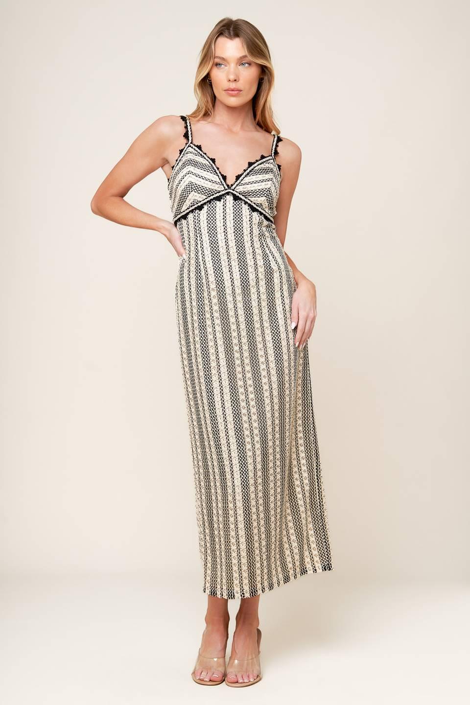 Take Me Away Crochet Lace Midi Dress in cream black, view 1 — Soul Flow Apparel