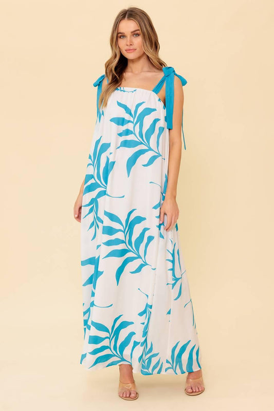 Amalfi Coast Woven Maxi Dress in ivory blue, view 1 — Soul Flow Apparel