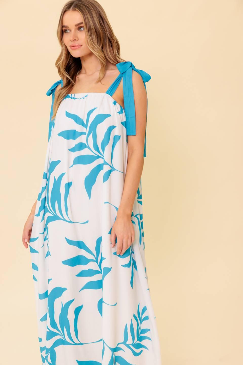 Amalfi Coast Woven Maxi Dress in ivory blue, view 3 — Soul Flow Apparel