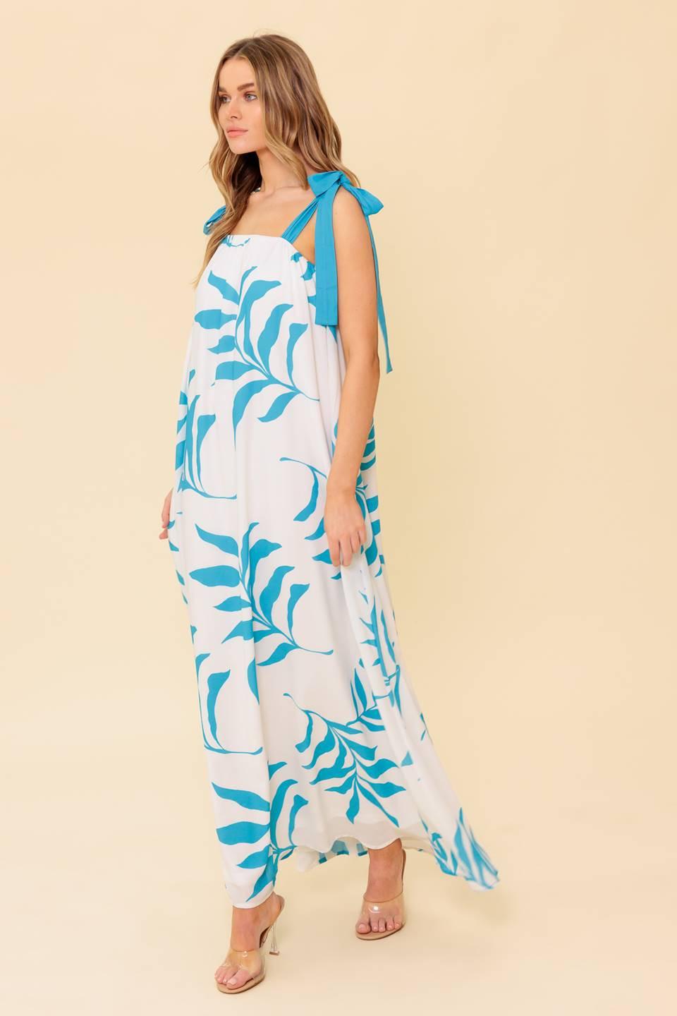 Amalfi Coast Woven Maxi Dress in ivory blue, view 4 — Soul Flow Apparel