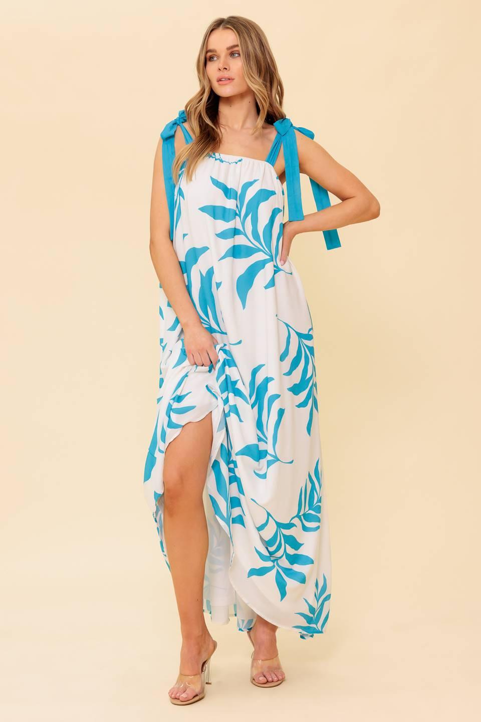 Amalfi Coast Woven Maxi Dress in ivory blue, view 5 — Soul Flow Apparel
