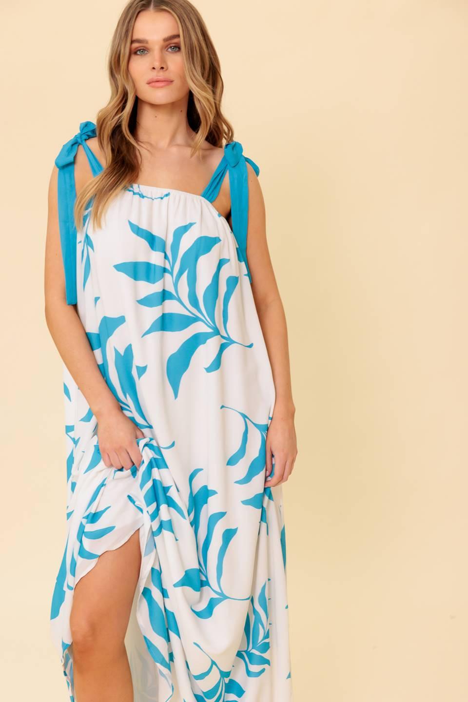 Amalfi Coast Woven Maxi Dress in ivory blue, view 6 — Soul Flow Apparel