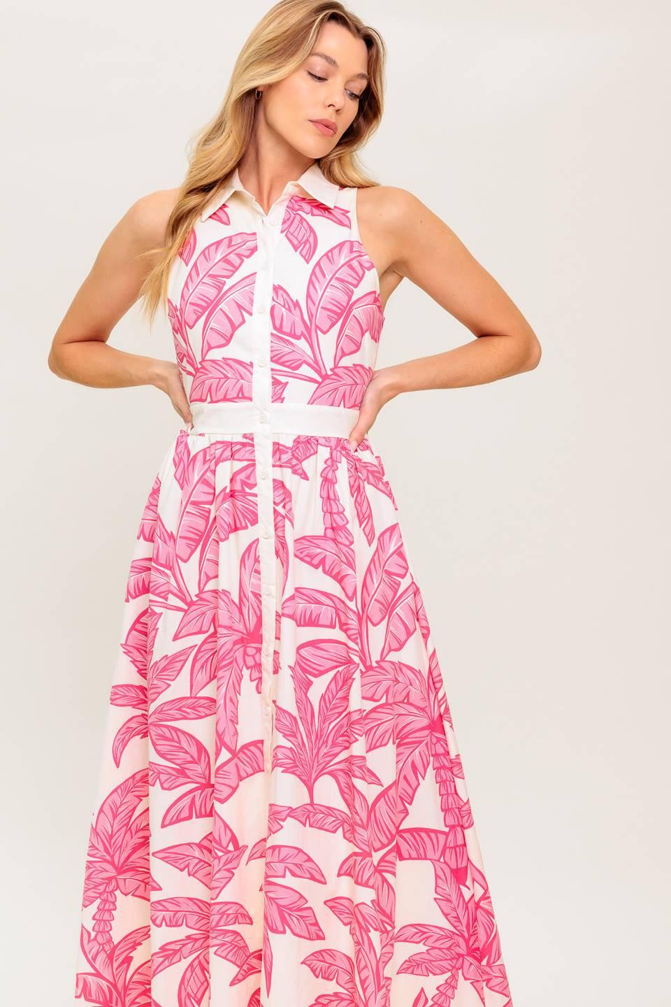 Whisper in Bloom Woven Midi Dress in ivory pink, view 2 — Soul Flow Apparel