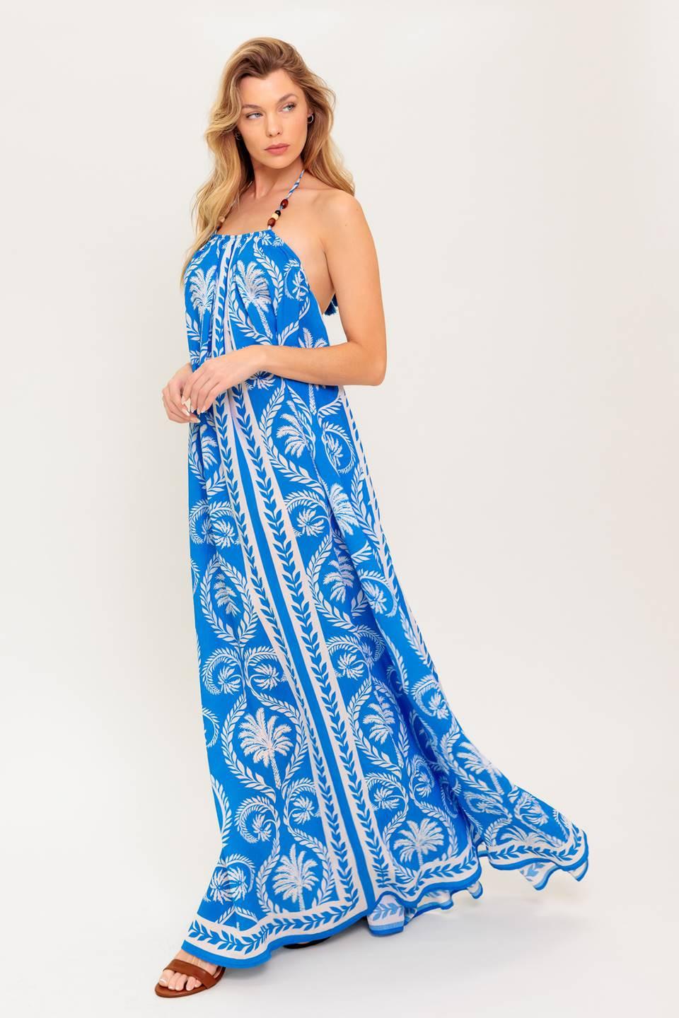For the Dreamers Blue Woven Maxi Dress in white, view 1 — Soul Flow Apparel