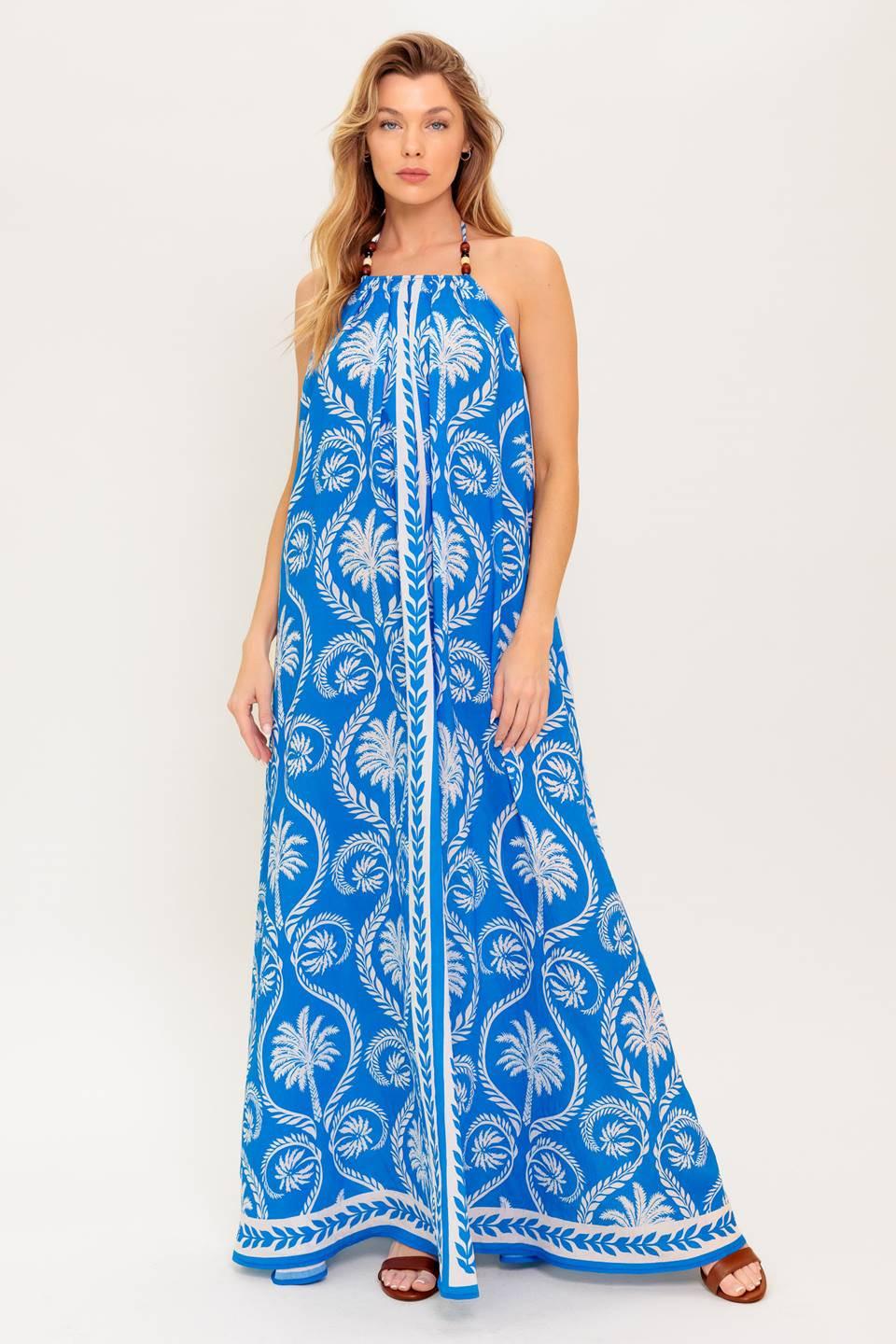 For the Dreamers Blue Woven Maxi Dress in white, view 3 — Soul Flow Apparel