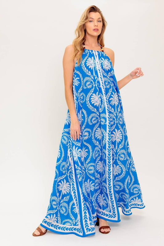 For the Dreamers Blue Woven Maxi Dress in white, view 4 — Soul Flow Apparel