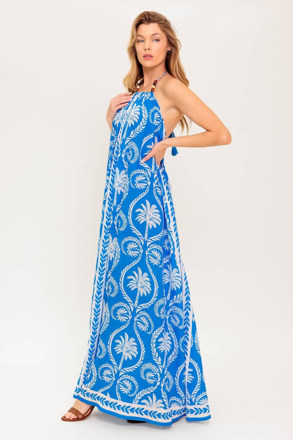 For the Dreamers Blue Woven Maxi Dress in white, view 5 — Soul Flow Apparel