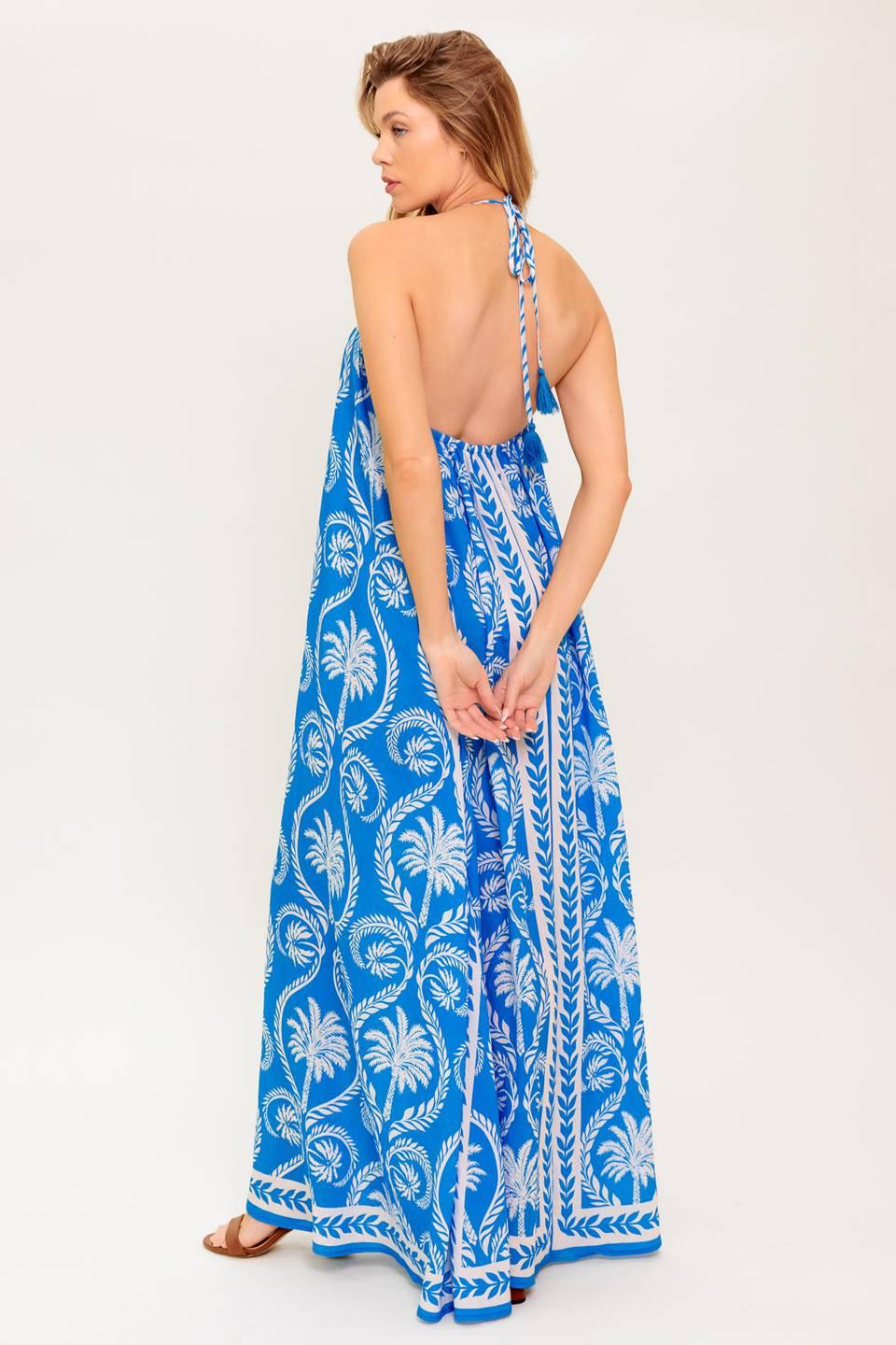 For the Dreamers Blue Woven Maxi Dress in white, view 7 — Soul Flow Apparel