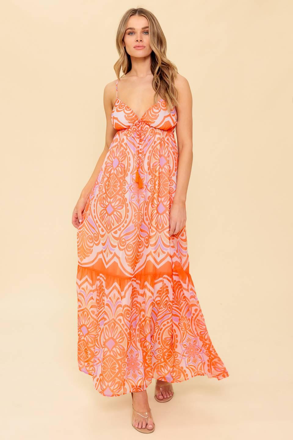 Romance Language Coral Woven Maxi Dress, view 1 — Soul Flow Apparel