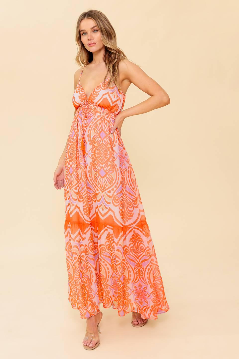 Romance Language Coral Woven Maxi Dress, view 3 — Soul Flow Apparel