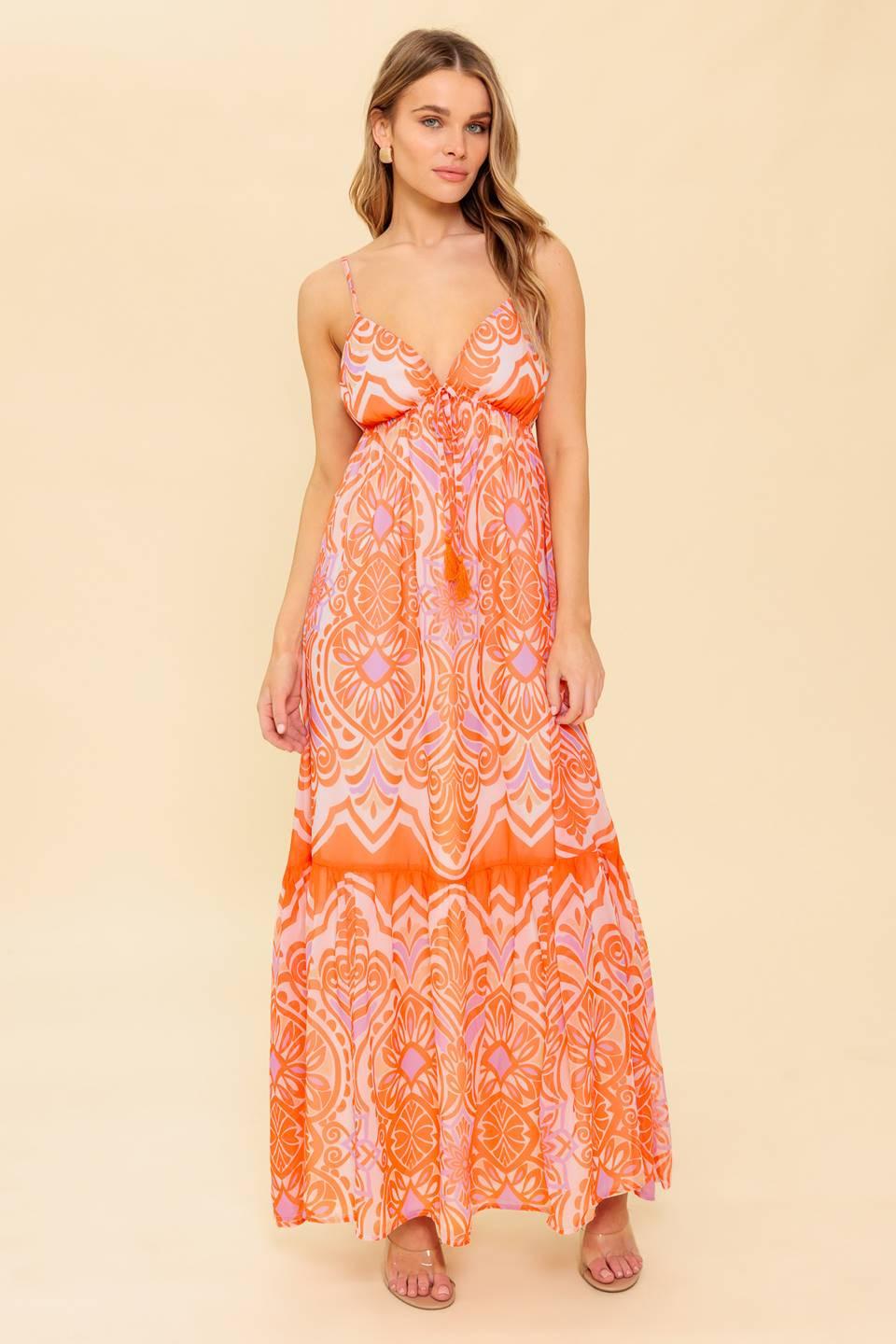 Romance Language Coral Woven Maxi Dress, view 4 — Soul Flow Apparel
