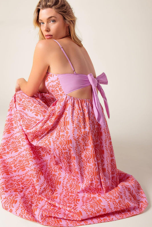 The Evette Pink Woven Midi Dress, view 1 — Soul Flow Apparel